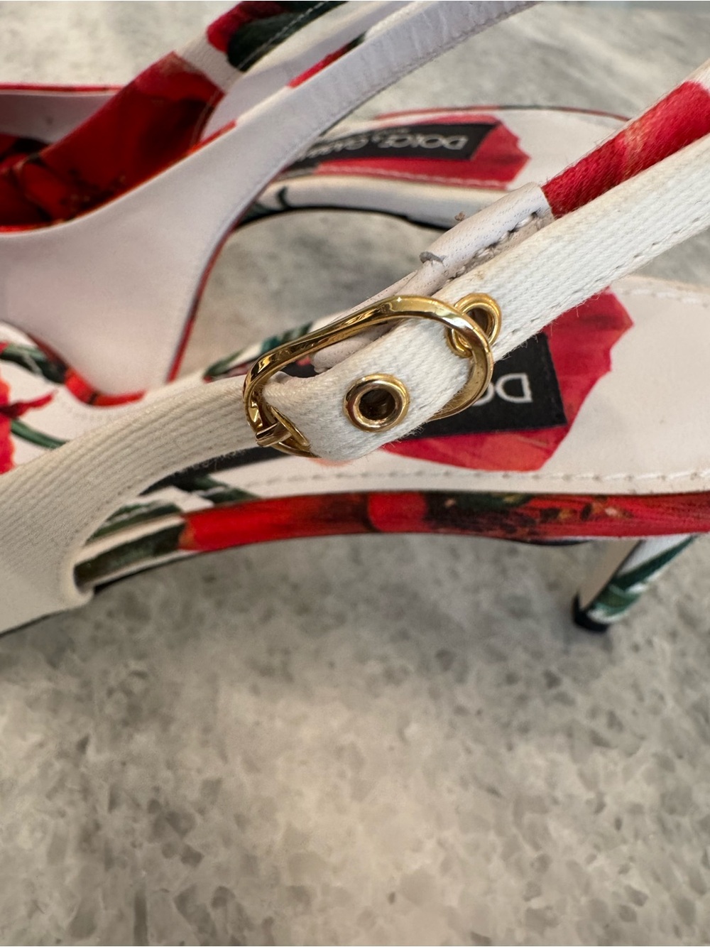 Dolce & Gabbana White Slingback Heels with Red Poppy Print - Picture 8 of 8